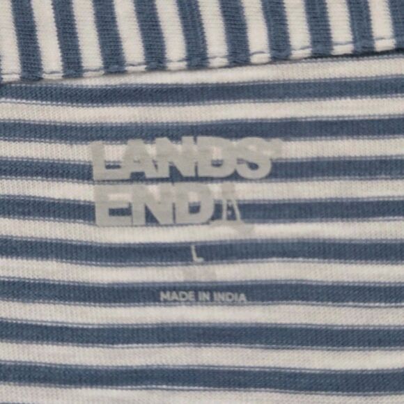 Lands' End T-Shirt Dress Large Blue White Striped Pockets Crew Neck Cotton New - Picture 2 of 11